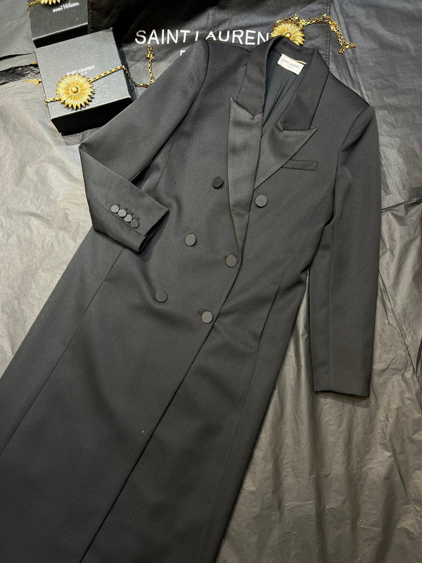 YSL Double-Breasted Long Suit Black Polyester