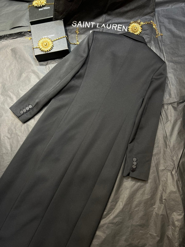 YSL Double-Breasted Long Suit Black Polyester