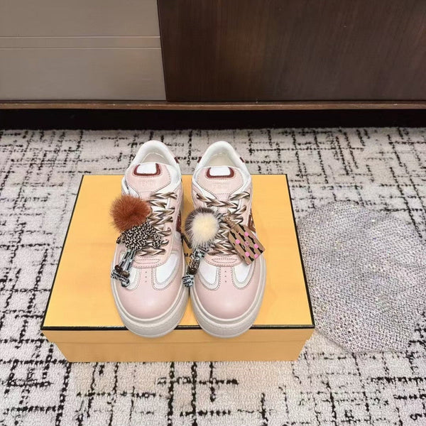 Fendi 25ss Thick-Sole Match Sneakers Pink Cowhide 470466