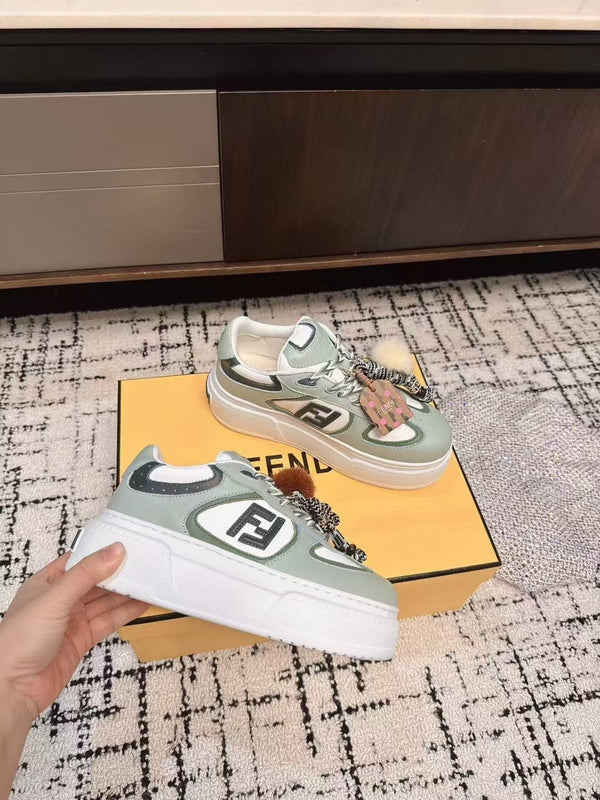 Fendi 25ss Thick-Sole Match Sneakers Mint Green Cowhide 470465