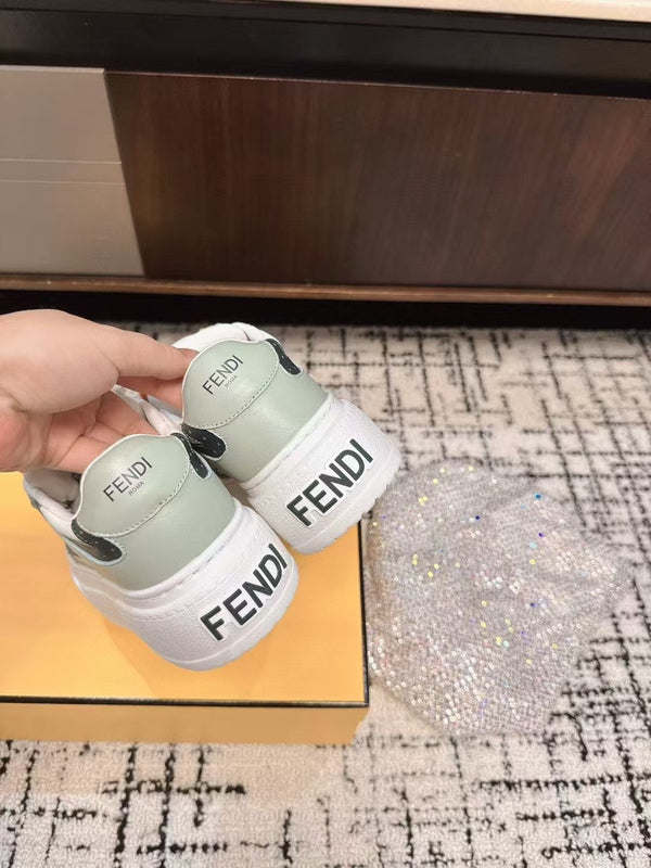 Fendi 25ss Thick-Sole Match Sneakers Mint Green Cowhide 470465