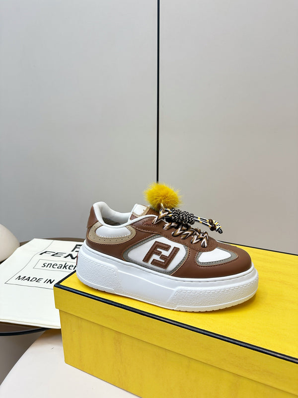Fendi 25 Match Platform Sneakers Chocolate Brown Cowhide 469481