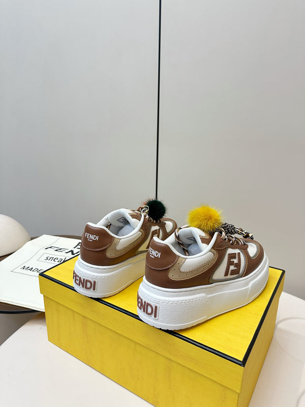 Fendi 25 Match Platform Sneakers Chocolate Brown Cowhide 469481