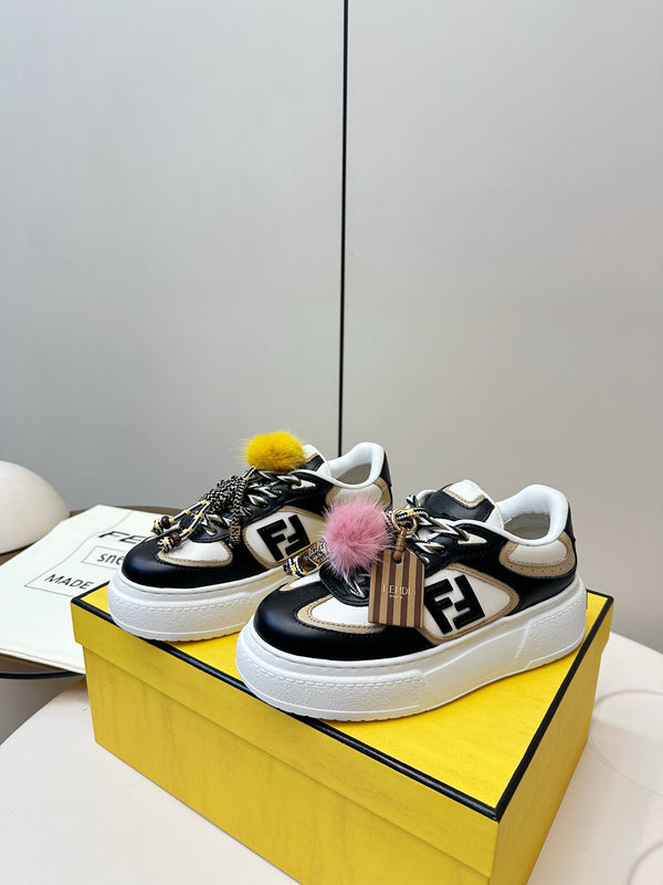 Fendi 25 Match Platform Sneakers Black Cowhide 469479