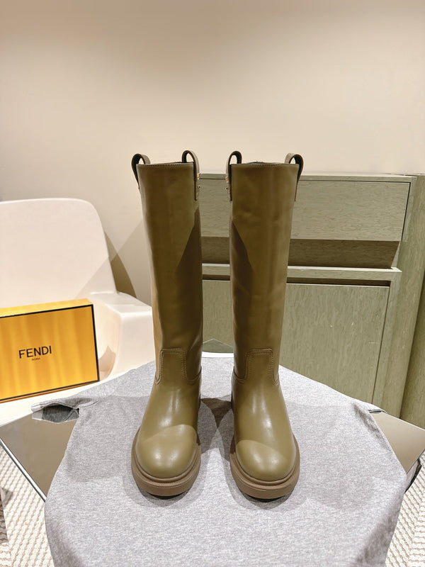 Fendi Long Boots Military Green Cowhide 463745