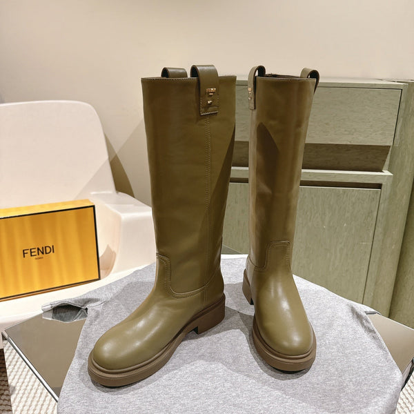 Fendi Long Boots Military Green Cowhide 463745