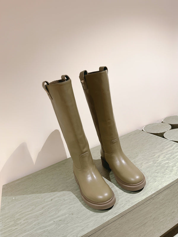 Fendi Long Boots Military Green Cowhide 463745