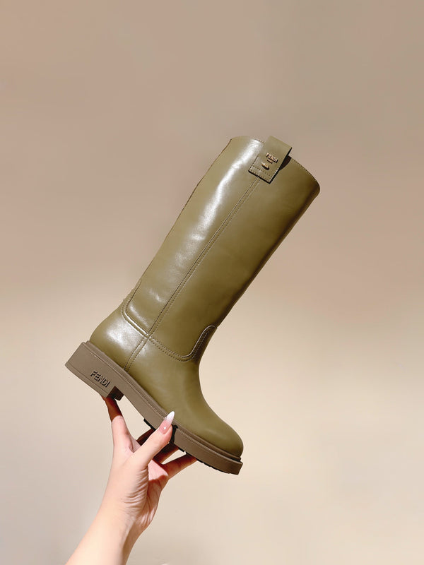 Fendi Long Boots Military Green Cowhide 463745