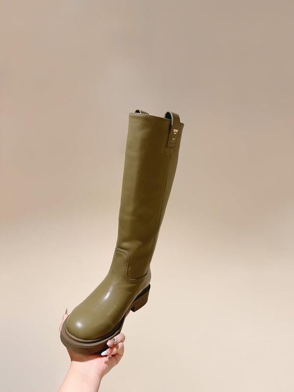Fendi Long Boots Military Green Cowhide 463745