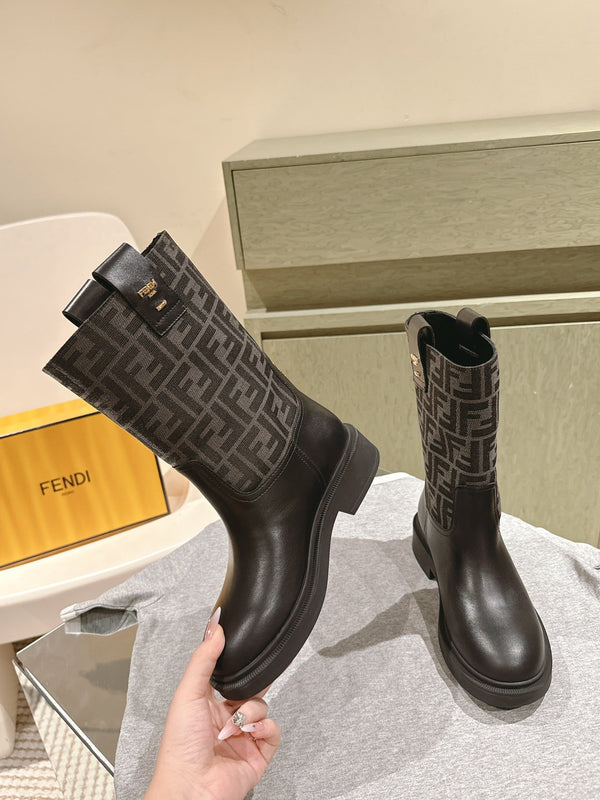 Fendi Ankle Boots F Pattern Black Cowhide 463744