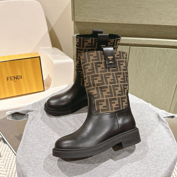 Fendi Ankle Boots F Pattern Black and Brown Cowhide 463743