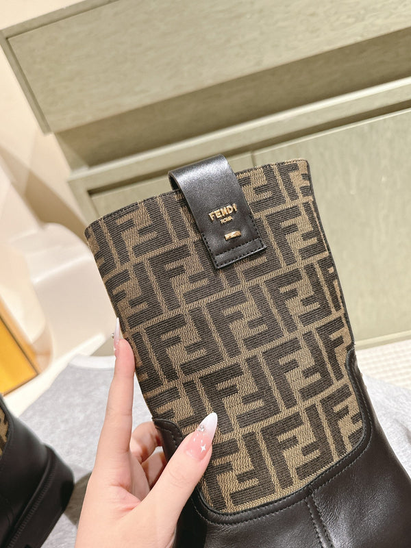 Fendi Ankle Boots F Pattern Black and Brown Cowhide 463743