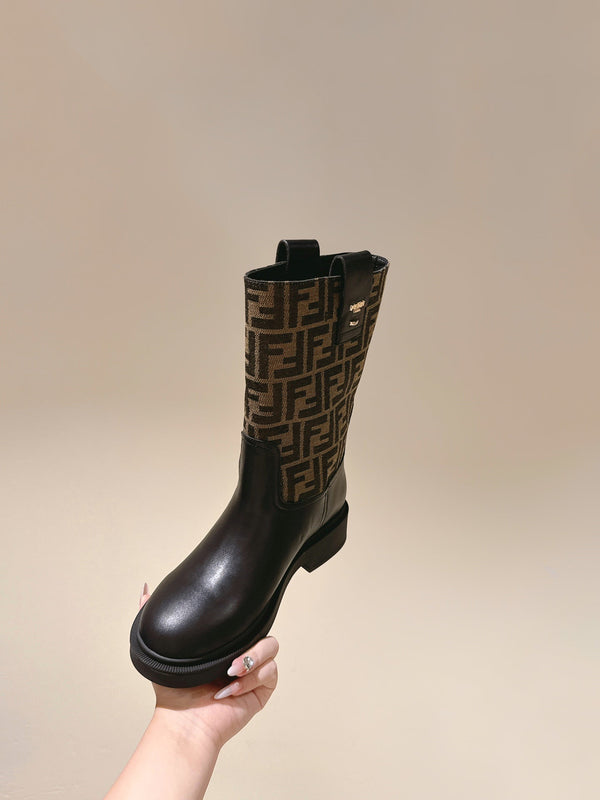 Fendi Ankle Boots F Pattern Black and Brown Cowhide 463743