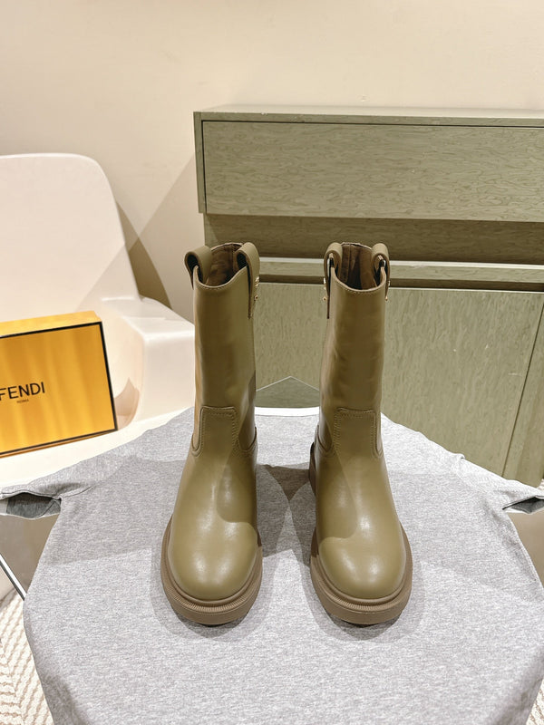Fendi Ankle Boots Military Green Cowhide 463740