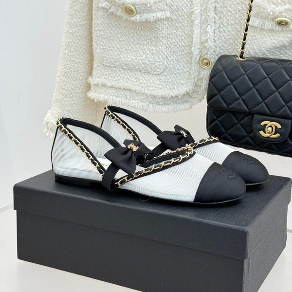 CC 25P Hollow Chain Bow Mary Janes White Mesh 473302