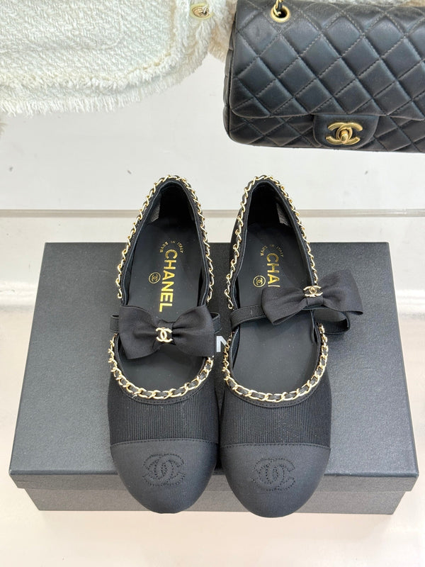 CC 25P Hollow Chain Bow Mary Janes Black Mesh 473301