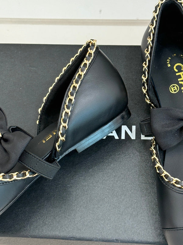 CC 25P Hollow Chain Bow Mary Janes Black Cowhide 473299