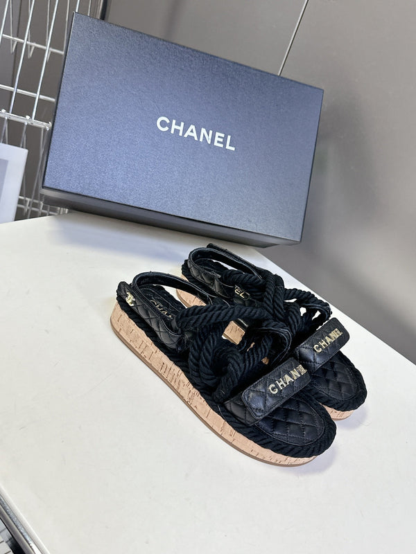 CC 25 Dad Sandals Black Rope and Sheepskin 473371