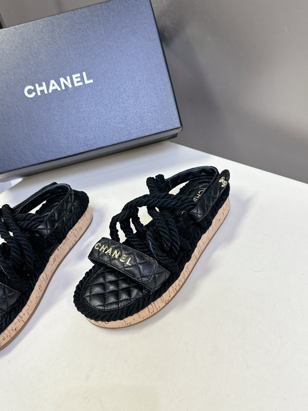 CC 25 Dad Sandals Black Rope and Sheepskin 473371