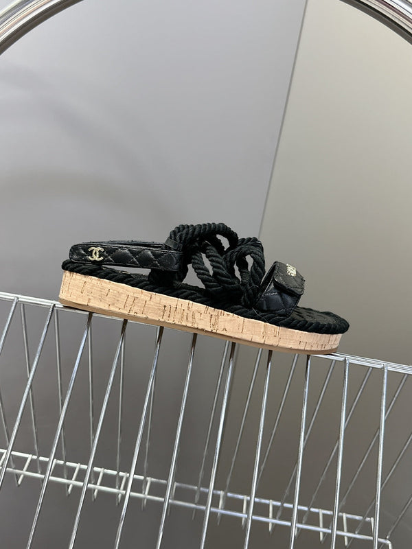 CC 25 Dad Sandals Black Rope and Sheepskin 473371