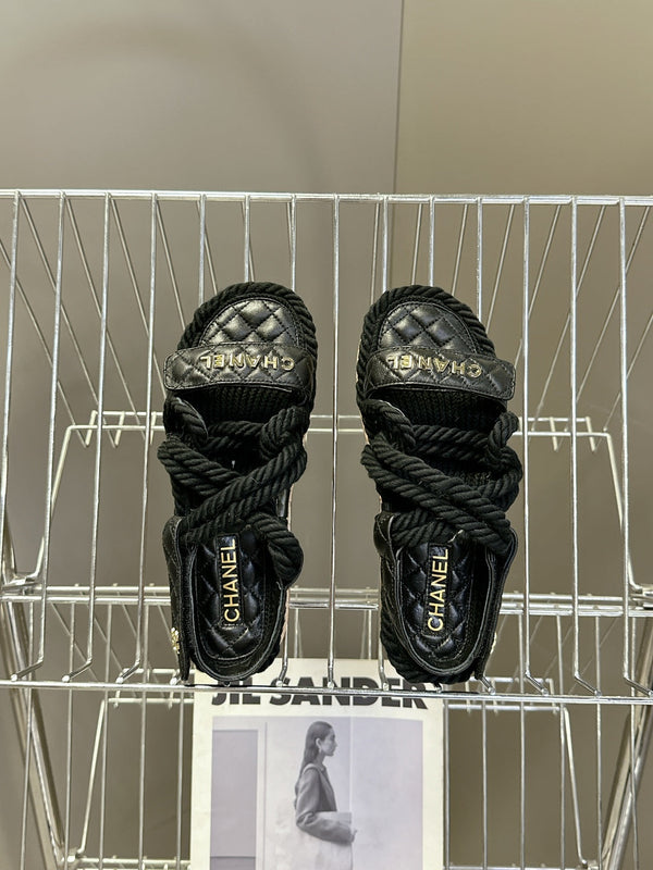 CC 25 Dad Sandals Black Rope and Sheepskin 473371