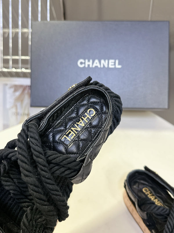 CC 25 Dad Sandals Black Rope and Sheepskin 473371