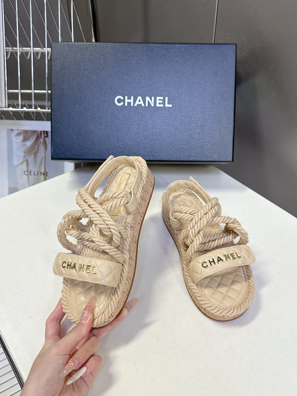 CC 25 Dad Sandals Beige Rope and Sheepskin 473370