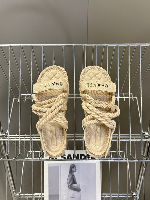 CC 25 Dad Sandals Beige Rope and Sheepskin 473370