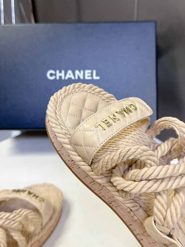 CC 25 Dad Sandals Beige Rope and Sheepskin 473370
