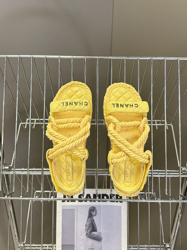 CC 25 Dad Sandals Yellow Rope and Sheepskin 473369