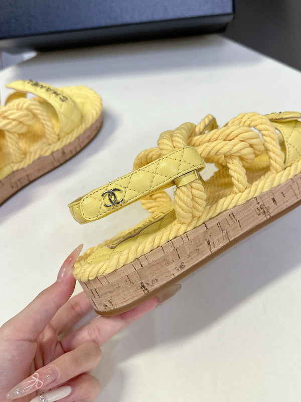 CC 25 Dad Sandals Yellow Rope and Sheepskin 473369