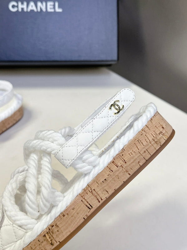 CC 25 Dad Sandals White Rope and Sheepskin 473367