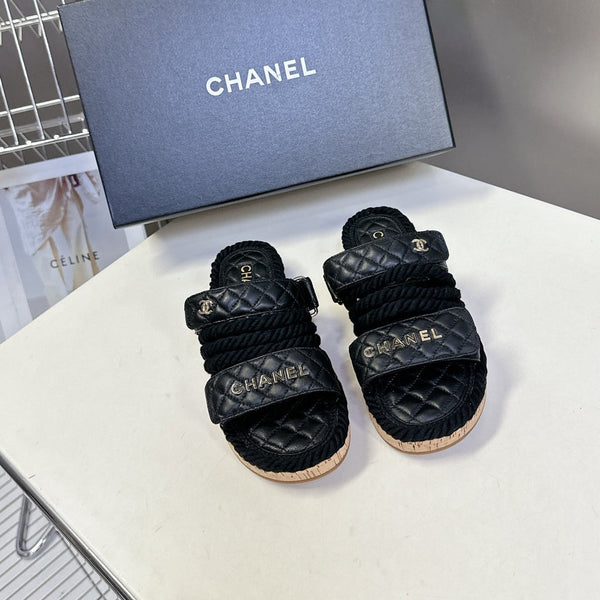 CC 25 Sandals Black Rope and Sheepskin 473366