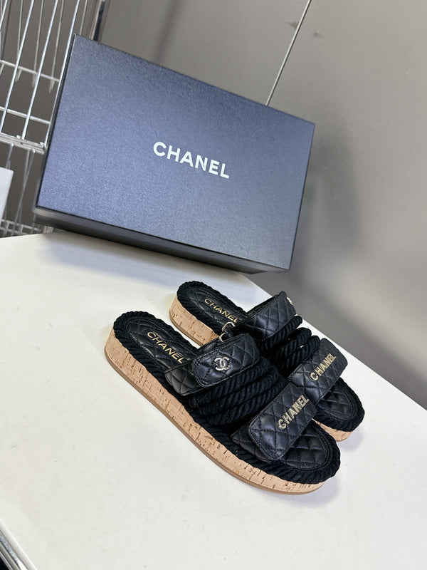 CC 25 Sandals Black Rope and Sheepskin 473366