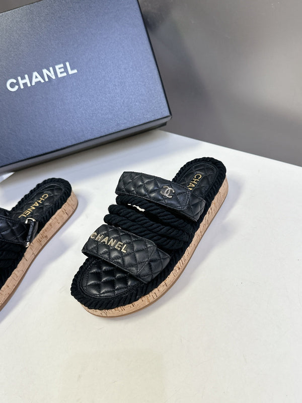 CC 25 Sandals Black Rope and Sheepskin 473366