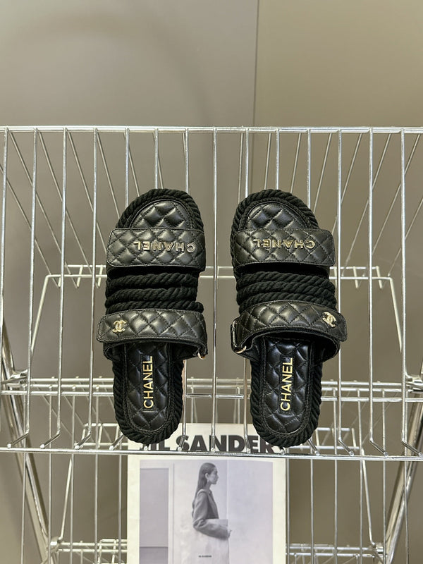 CC 25 Sandals Black Rope and Sheepskin 473366