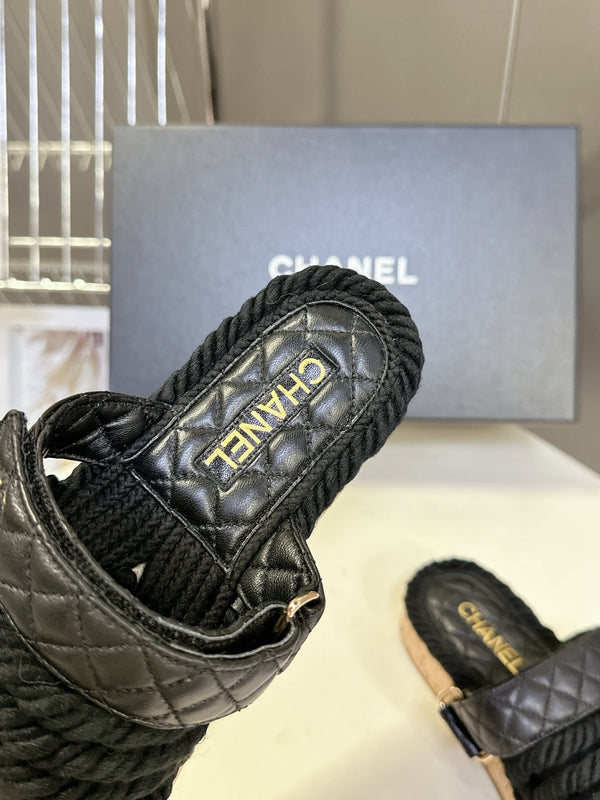 CC 25 Sandals Black Rope and Sheepskin 473366