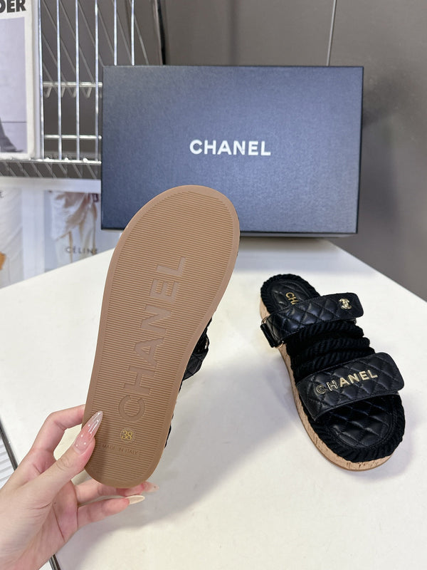 CC 25 Sandals Black Rope and Sheepskin 473366