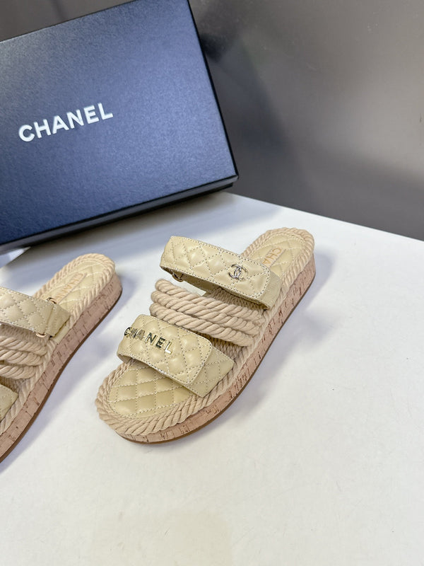 CC 25 Sandals Beige Rope and Sheepskin 473365