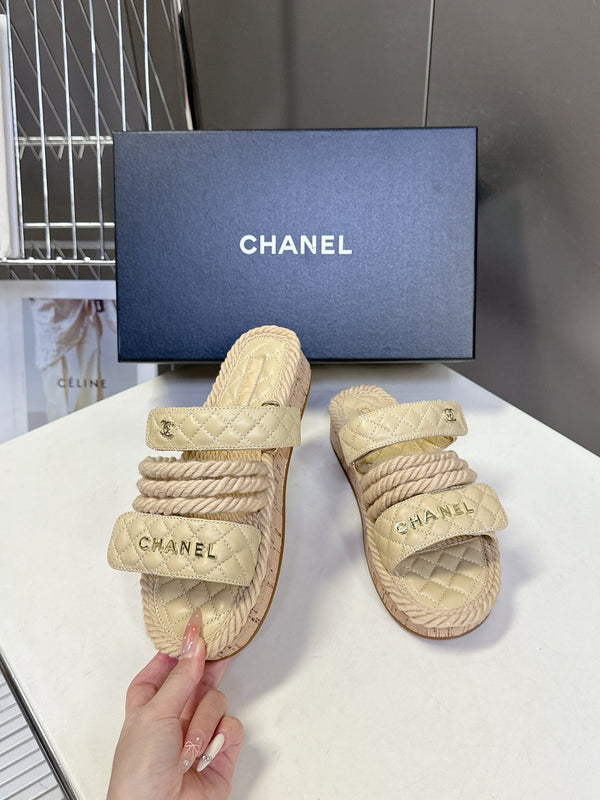 CC 25 Sandals Beige Rope and Sheepskin 473365