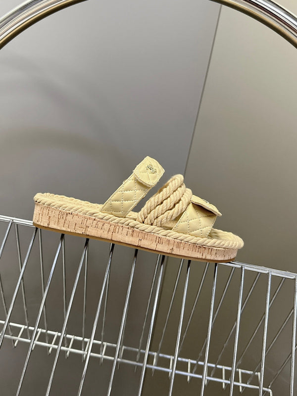 CC 25 Sandals Beige Rope and Sheepskin 473365