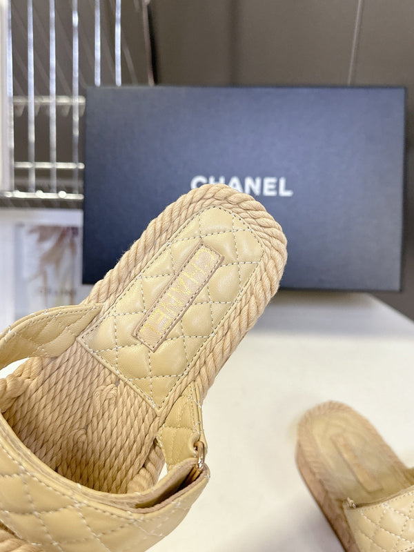 CC 25 Sandals Beige Rope and Sheepskin 473365