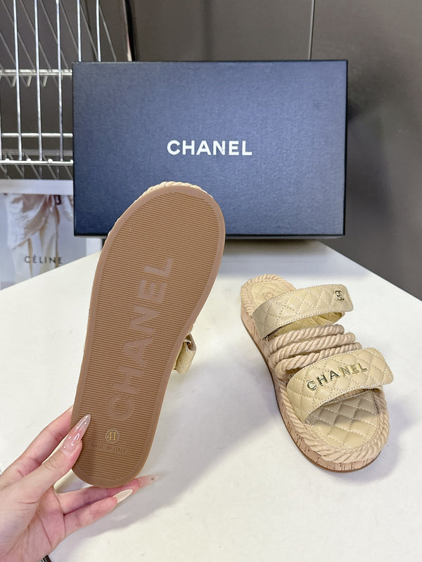 CC 25 Sandals Beige Rope and Sheepskin 473365