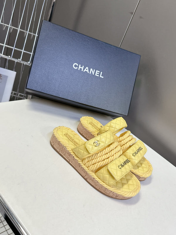 CC 25 Sandals Yellow Rope and Sheepskin 473364