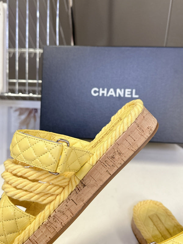 CC 25 Sandals Yellow Rope and Sheepskin 473364