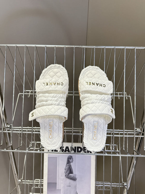 CC 25 Sandals White Rope and Sheepskin 473362