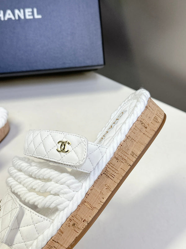 CC 25 Sandals White Rope and Sheepskin 473362
