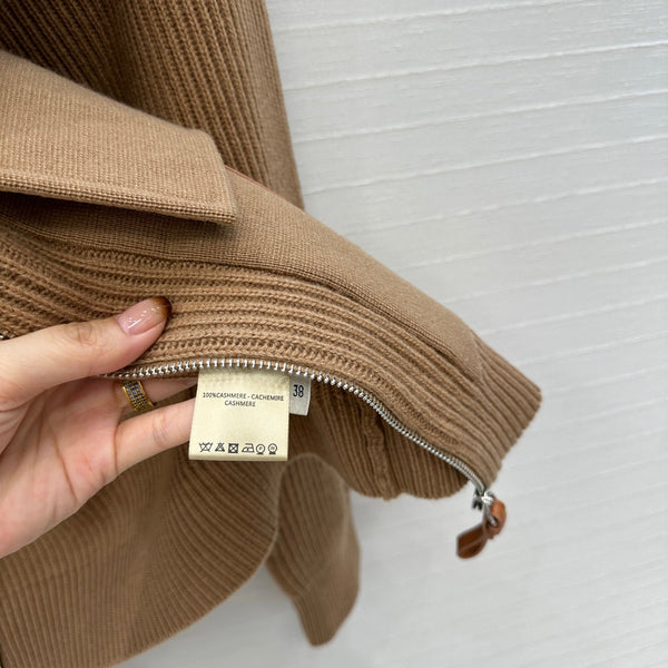 Giacca con cerniera HM 25S e tasche in pelle H in cashmere marrone 305010