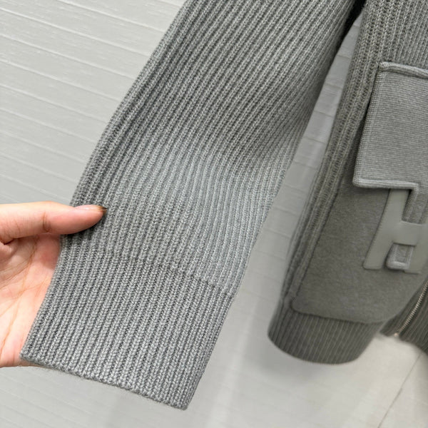 HM 25S Zipped Jacket H Leather Pockets in Gray Cashmere 305009