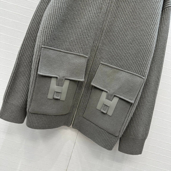 HM 25S Zipped Jacket H Leather Pockets in Gray Cashmere 305009